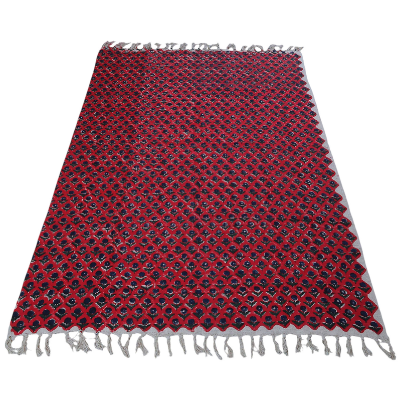 Ethnic Red & Blue Block Printed Cotton Throw | Perfect for Living Room and Bedroom Decor