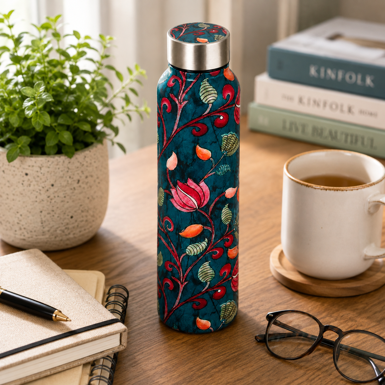 Traditional Design Handcrafted Eco-Friendly Meenakari Steel Bottle(1L)
