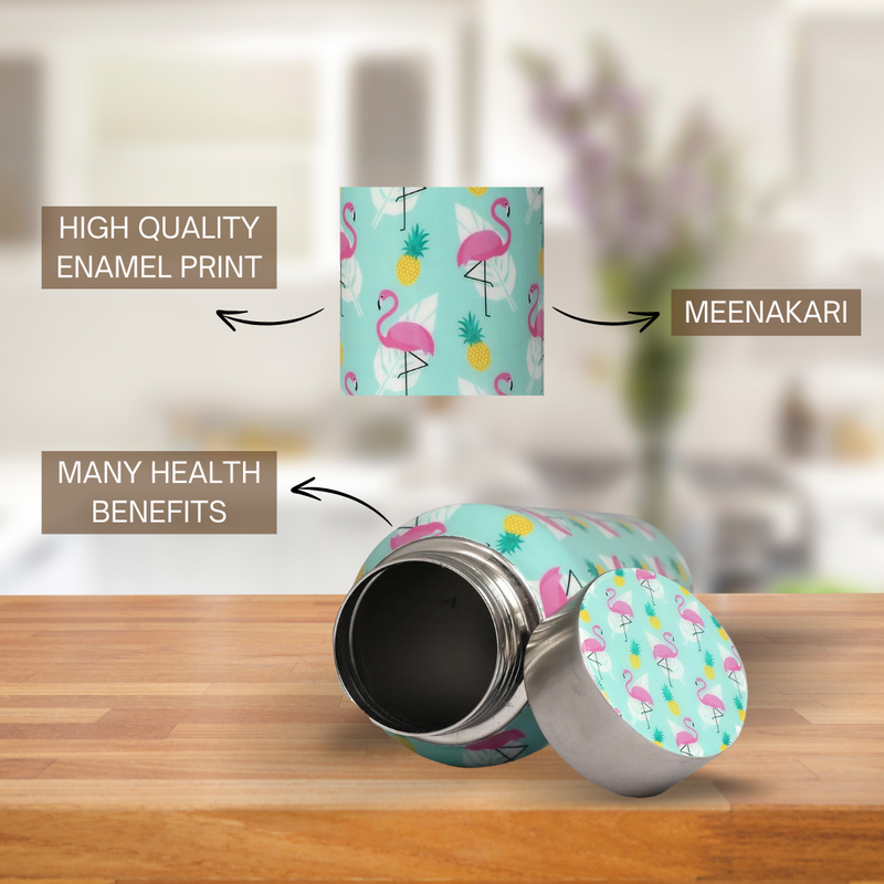 Handcrafted Eco-Friendly Meenakari Stainless Steel Bottle(750 ML)-Flamingo