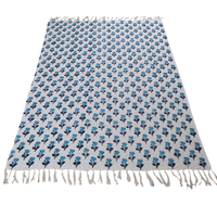 Teal Floral Handblock Printed Cotton Throw with Tassels | Perfect for Living Room and Bedroom Decor