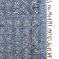 Handcrafted Cotton Throw with Blue & White Geometric Block Print | Perfect for Living Room and Bedroom Decor