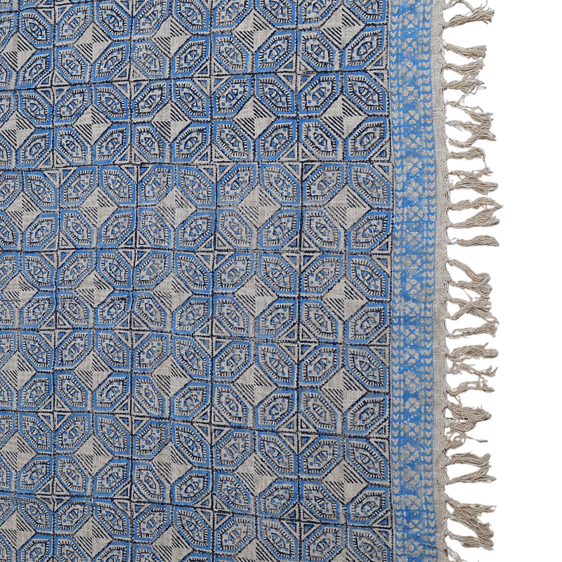 Handcrafted Cotton Throw with Blue & White Geometric Block Print | Perfect for Living Room and Bedroom Decor