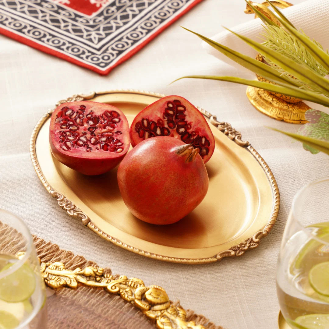 Premium Brass Swan Tissue Holder & Oval Serving Tray Combo Gift Set