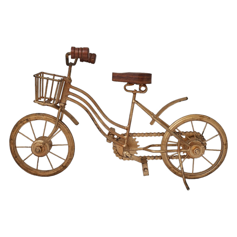 Decorative Golden Wrought Iron Cycle Table Ornament | Modern Metal Bicycle Decor Piece