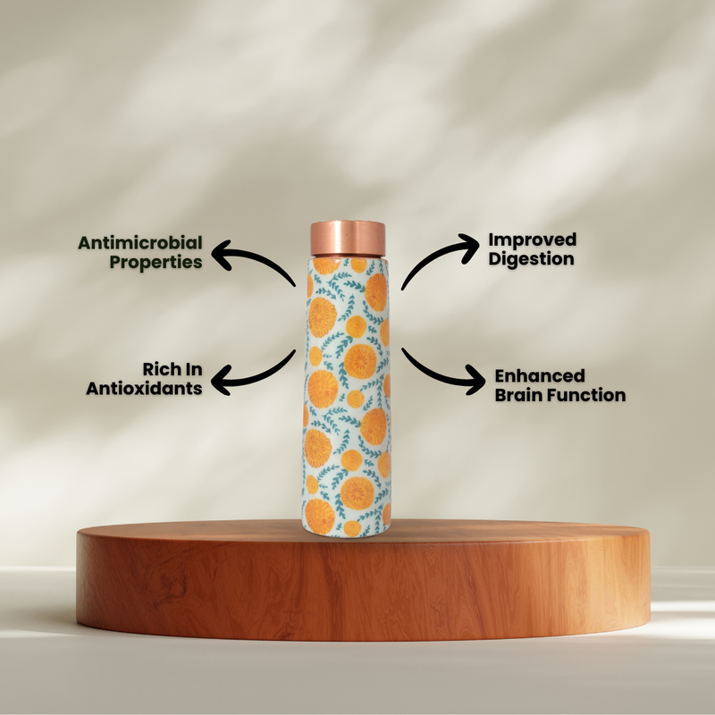 Copper Water Bottle | 1 Litre | Marigold | Boosts Immunity