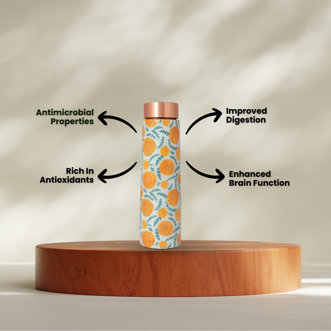 BG| Copper Water Bottle | 1 Litre | Boosts Immunity-Marigold