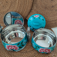 Ethnic Enamelware Steel Lunch Box – 2 Tier, Sustainable & Reusable