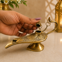 Antique Brass Aladdin Chirag – Handcrafted Traditional Decorative Showpiece