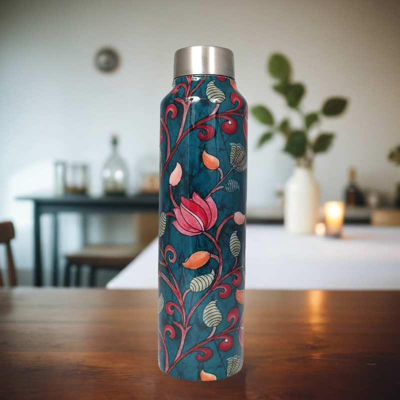 Pichwai Design Handcrafted Eco-Friendly Meenakari Steel Bottle(1L)