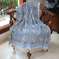 Handcrafted Cotton Throw with Blue & White Geometric Block Print | Perfect for Living Room and Bedroom Decor