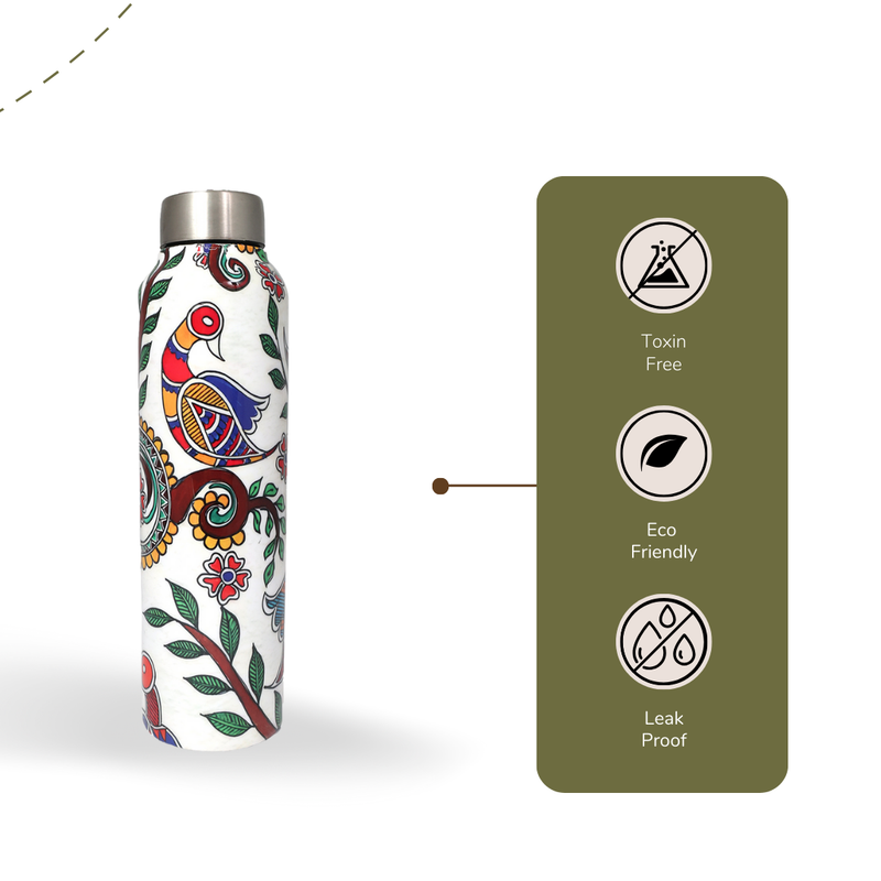 Handcrafted Eco-Friendly Meenakari Stainless Steel Bottle(1L)-Madhubani