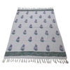 Floral Handblock Printed Cotton Throw with Lavender Motif & Green Border | Perfect for Living Room and Bedroom Decor