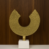 Golden Textured Crescent Disc Table Accent with Marble Base