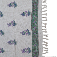 Floral Handblock Printed Cotton Throw with Lavender Motif & Green Border | Perfect for Living Room and Bedroom Decor