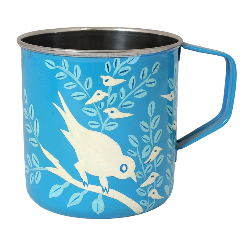 Stainless Steel Bird Print Mugs Set of 2