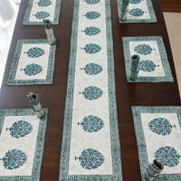 Mughal Motif Block Print Dining Table Set – Handcrafted Cotton Elegance