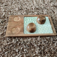 Blue Wooden Serving Platter with 2 Bowls | Handcrafted Serving Set of 3