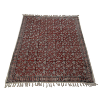Handblock Floral Cotton Throw with Tassels – Vintage Red Sofa Throw | Perfect for Living Room and Bedroom Decor