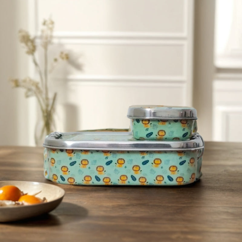 Lion Print Eco-Friendly Meenakari Steel Tiffin Box – Stylish & Durable