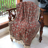 Handblock Floral Cotton Throw with Tassels – Vintage Red Sofa Throw | Perfect for Living Room and Bedroom Decor
