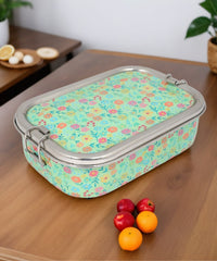 Stainless Steel Lunch Box , Snack Box & Water Bottle (1L) Set- Green Floral