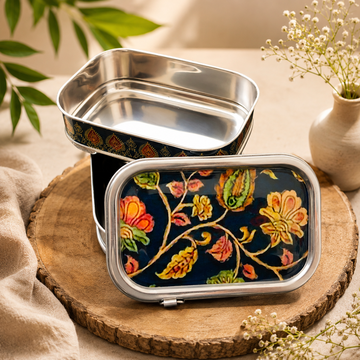 Eco-Friendly Ethnic Meenakari 2-Tier Steel Tiffin