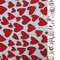 Red Heart Block Print Cotton Throw with Tassels| Perfect for Living Room and Bedroom Decor