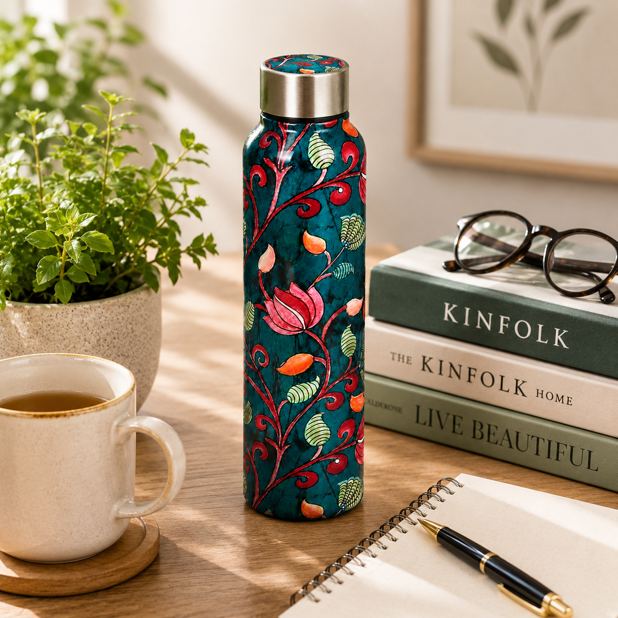 Traditional Design Handcrafted Eco-Friendly Meenakari Steel Bottle(1L)