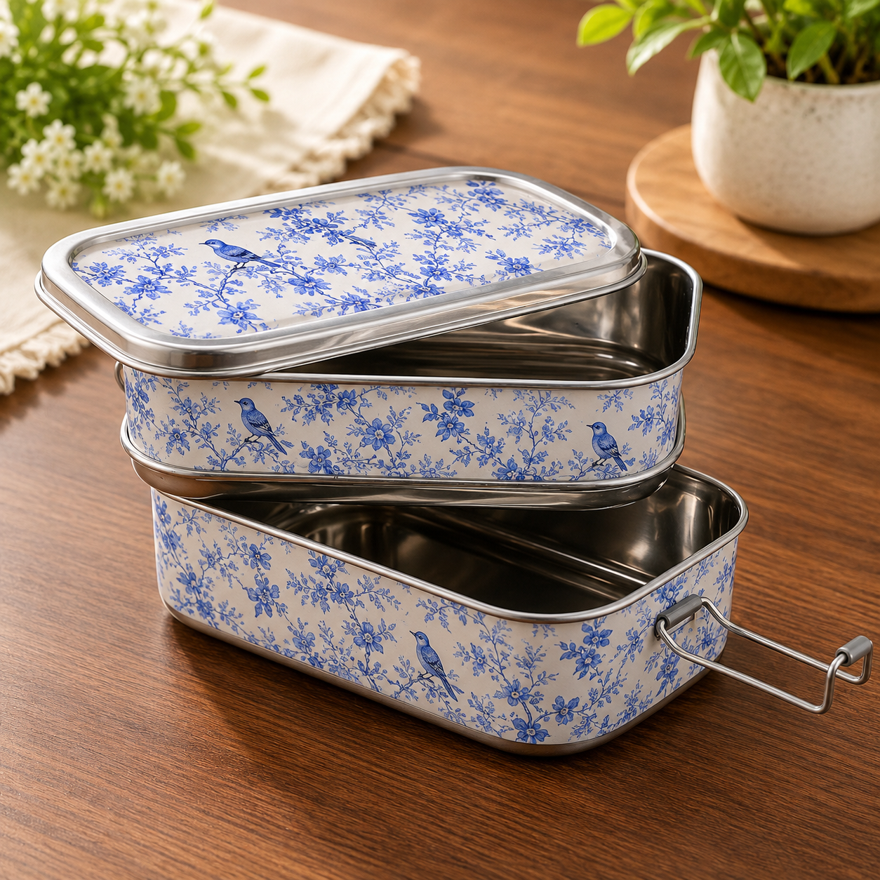 Eco-Friendly Ethnic Meenakari 2-Tier Steel Tiffin