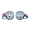 Handmade Ceramic Polka Dot Tea Cups | Floral Rose Handle Mugs for Coffee & Tea – Set of 2