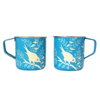 Stainless Steel Bird Print Mugs Set of 2