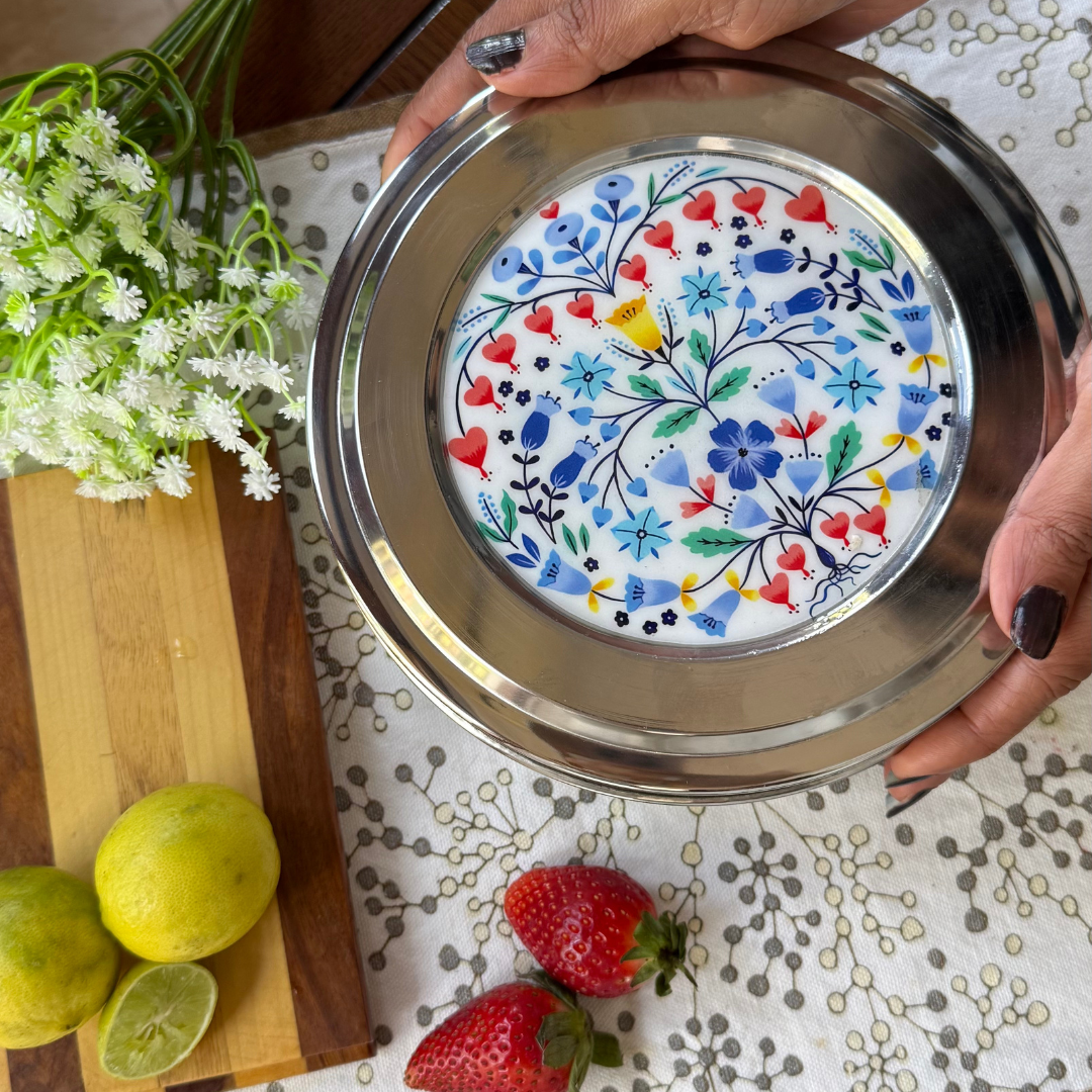 Floral Printed Steel Storage Box with Airtight Lid for Sweets, Dry Fruits & Snacks