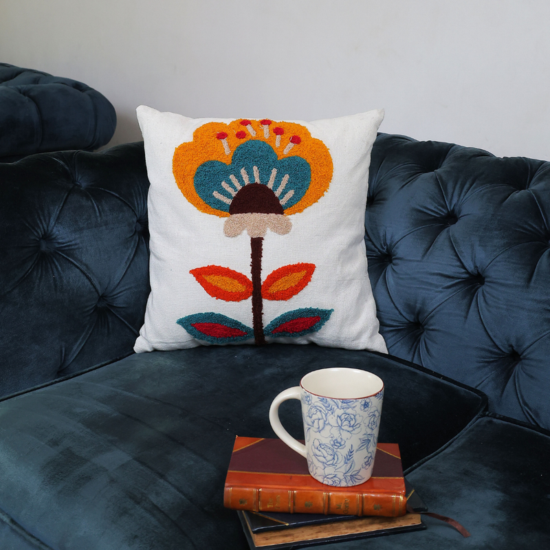 Floral Handcrafted Tufted Cushion Cover – Decorative & Textured Pillow Cover for Sofa & Bed