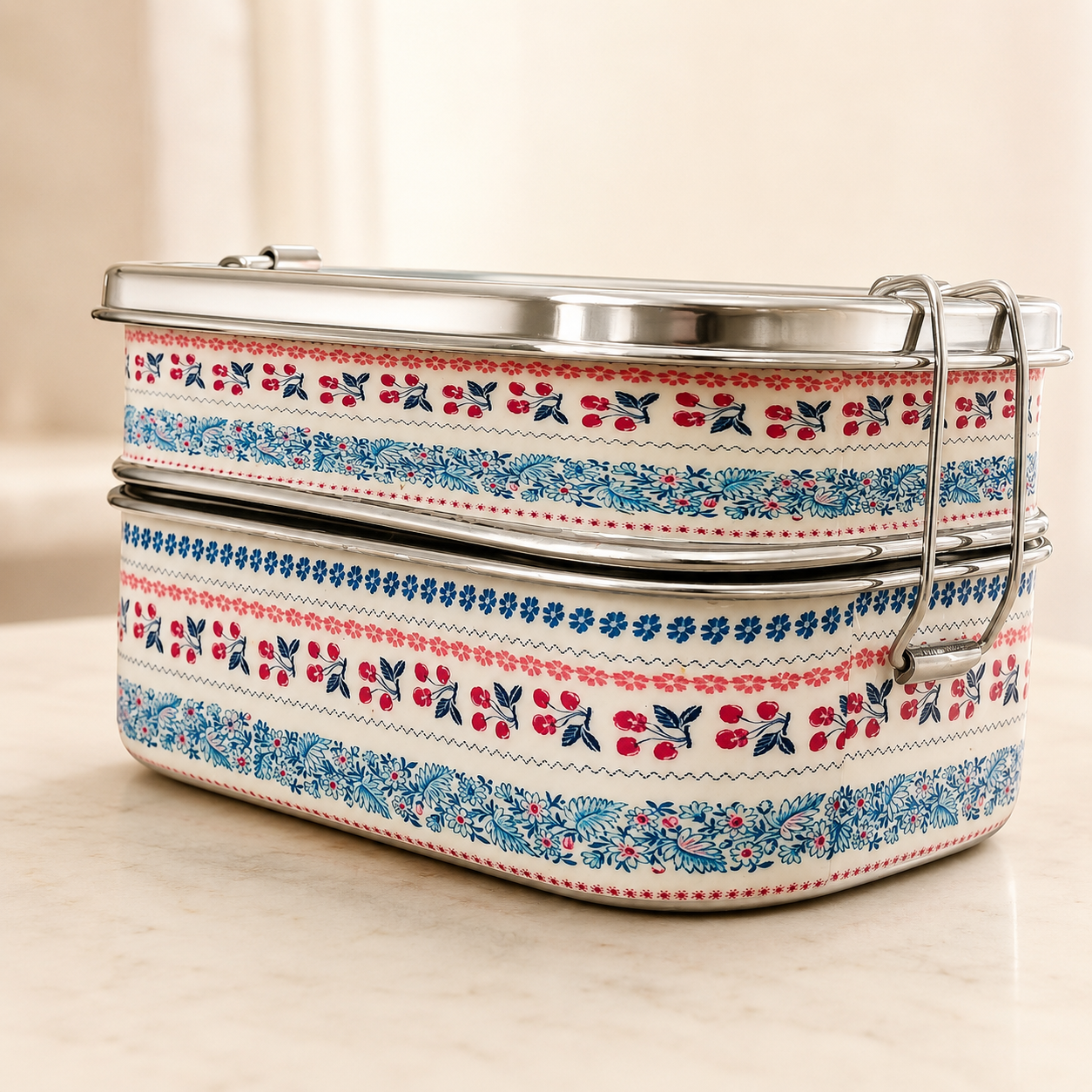 Eco-Friendly Ethnic Meenakari 2-Tier Steel Tiffin