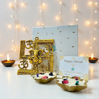 Diwali Gift Box – Swastik Ganesh & Metal Wax Diya Combo
