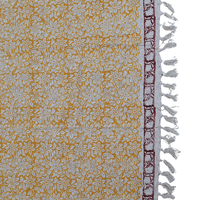 Mustard Floral Block Print Cotton Throw with Tassels | Perfect for Living Room and Bedroom Decor