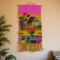 Vibrant Cottage Landscape Woven Wall Hanging