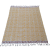 Mustard Floral Block Print Cotton Throw with Tassels | Perfect for Living Room and Bedroom Decor