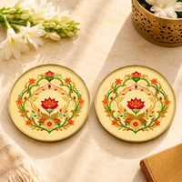 Handcrafted Floral Brass Coaster Gift Set (Set of 4) with Festive Packaging