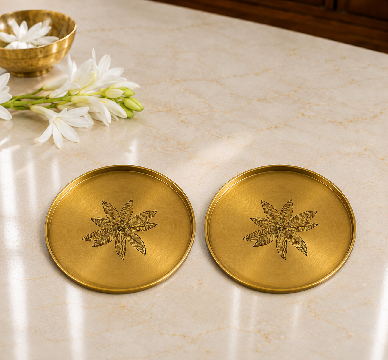 Embossed Brass Coaster Set of 2