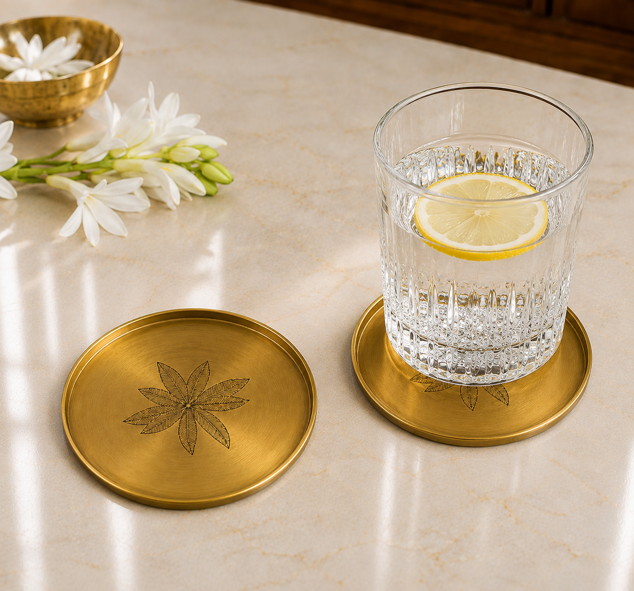 Embossed Brass Coaster Set of 2