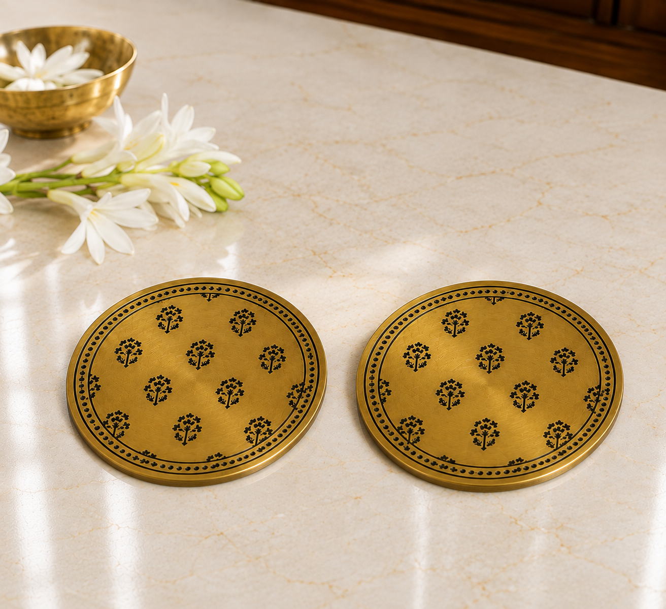 Embossed Brass Coaster Set of 2