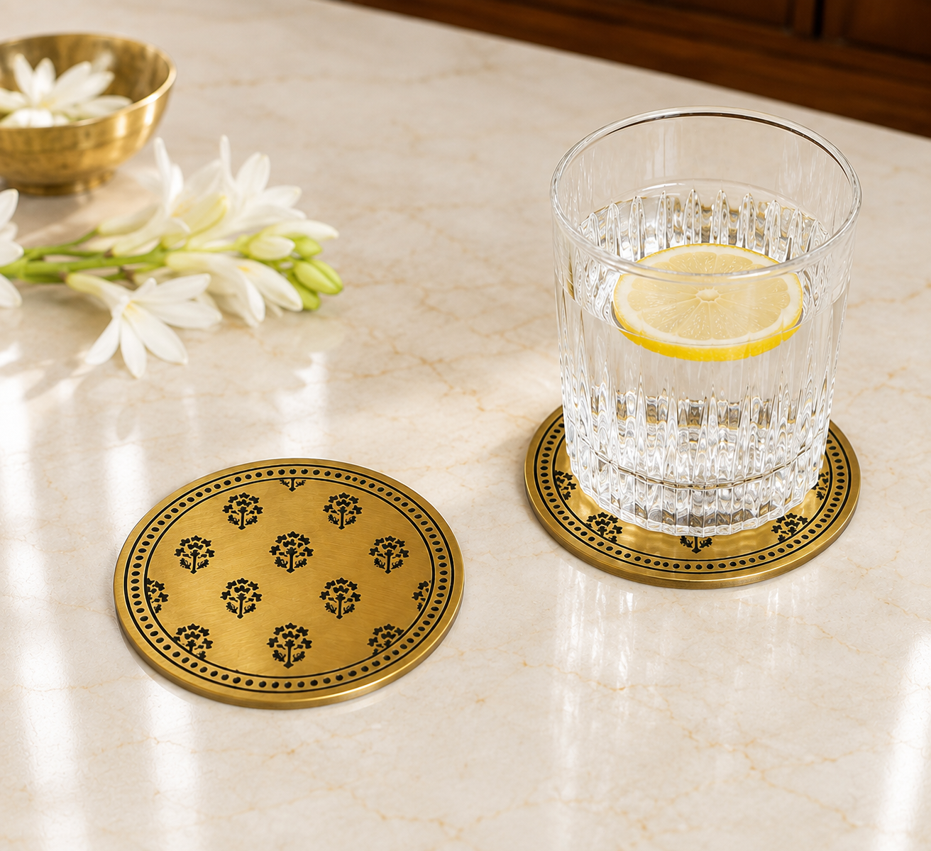 Embossed Brass Coaster Set of 2