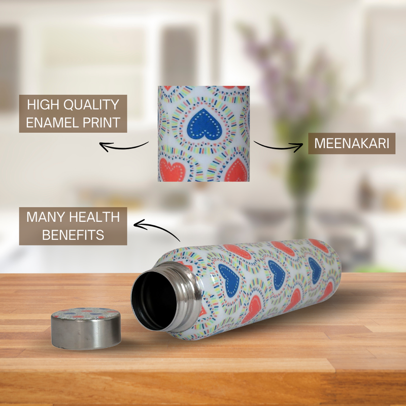 Heart Print Handcrafted Eco-Friendly Meenakari Steel Bottle(1L)