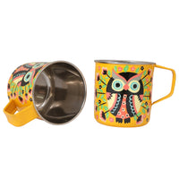 Stainless Steel Yellow Owl Print Mugs Set of 2