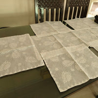 Chikankari Cotton White Table Set | Includes 6 Placemats, 6 Napkins & 1 Table Runner