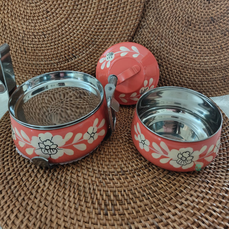 Ethnic Enamelware Steel Lunch Box – 2 Tier, Sustainable & Reusable