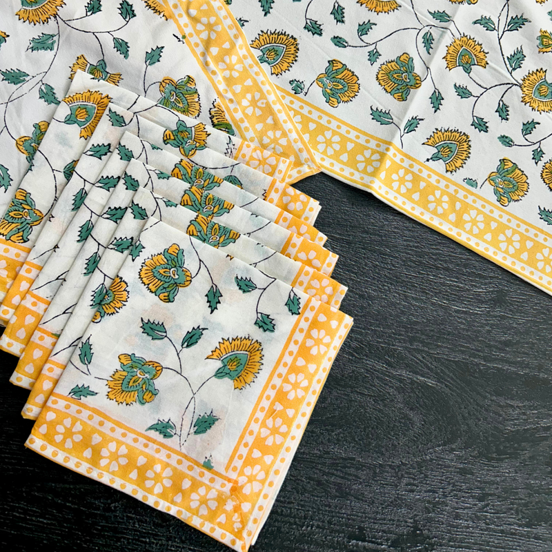 Floral Hand Block Print Dining Table Set – Artisan Cotton Table Linen