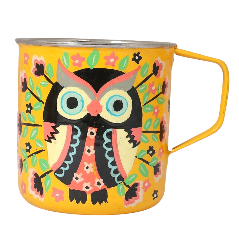 Stainless Steel Yellow Owl Print Mugs Set of 2