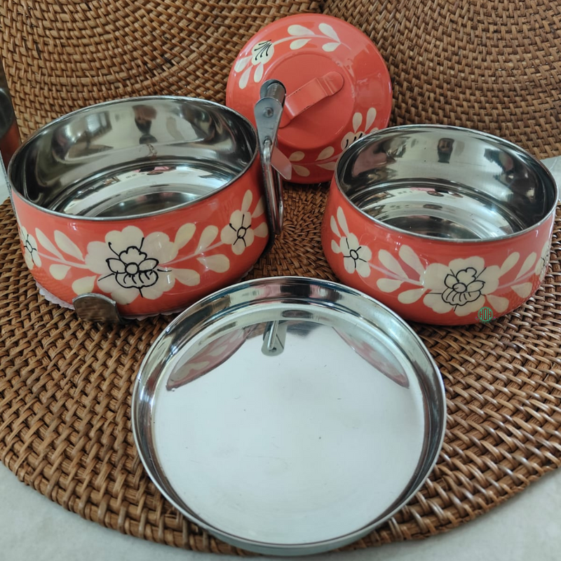 Ethnic Enamelware Steel Lunch Box – 2 Tier, Sustainable & Reusable